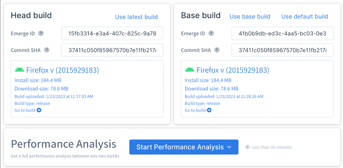 Comparing two builds on Emerge