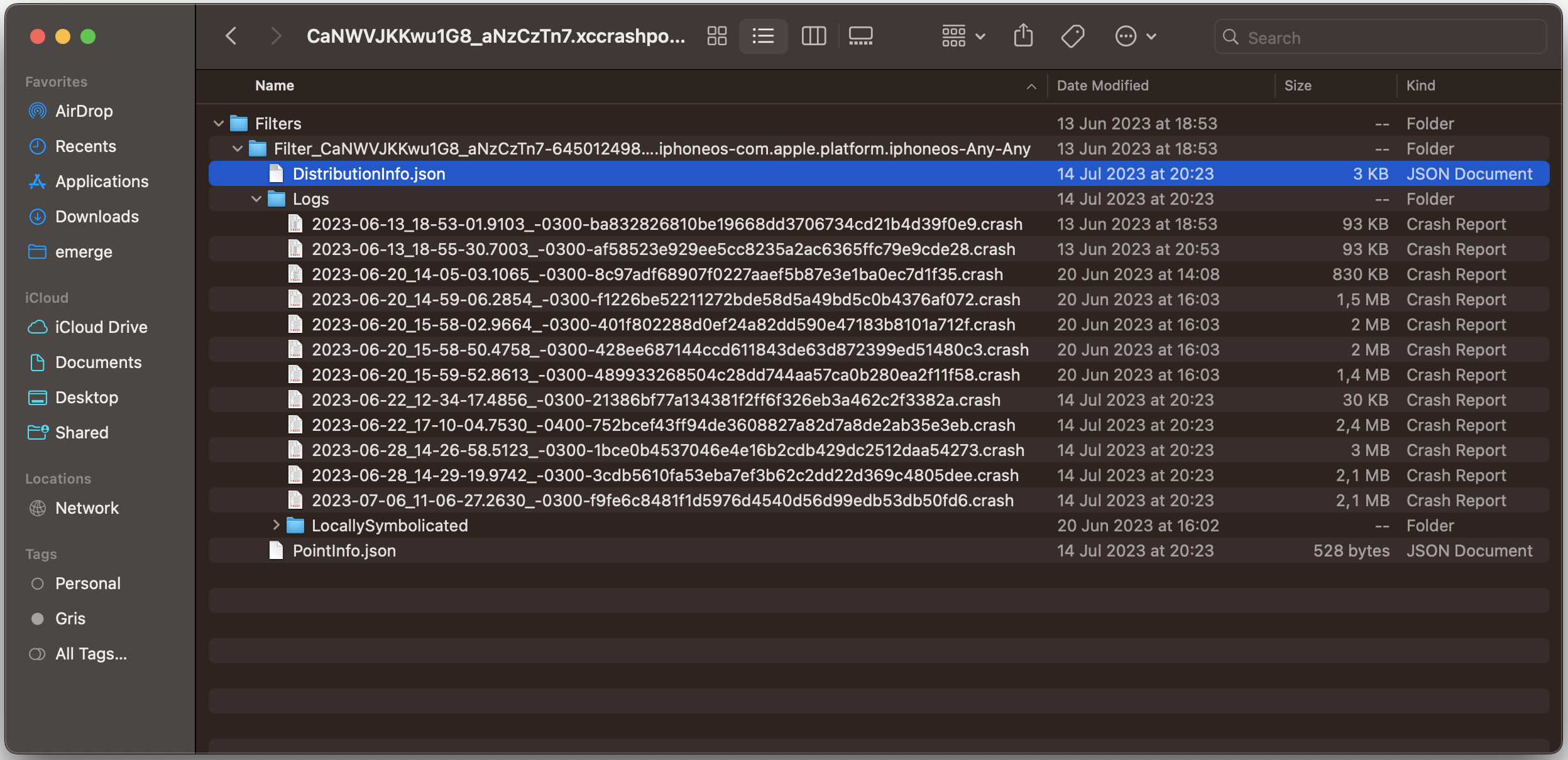 Crash logs inside `xccrashpoint` files