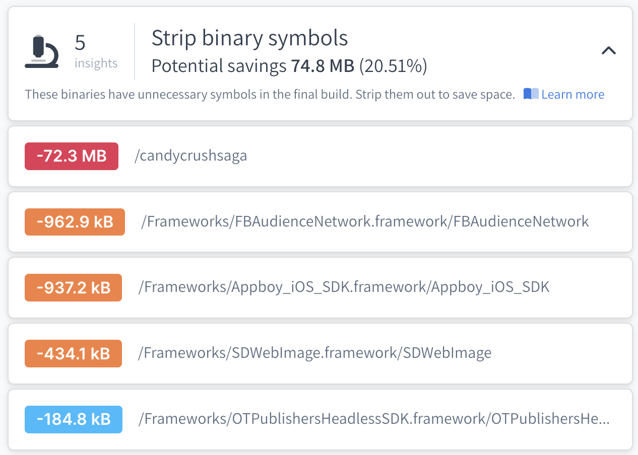 Image Candy Crush Saga has 74.8 MB of binary symbols