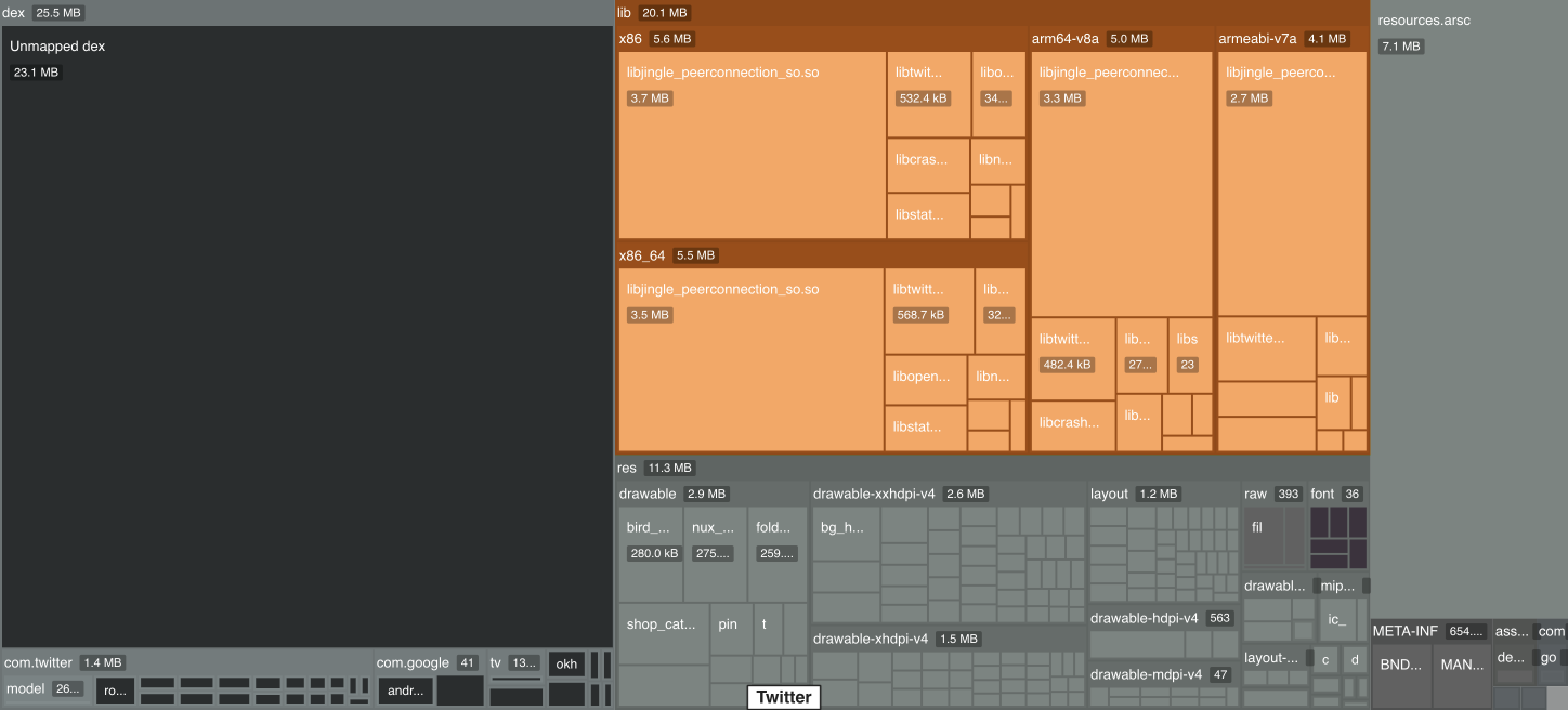 Emerge X-Ray of Twitter as a universal APK with the multiple architectures highlighted